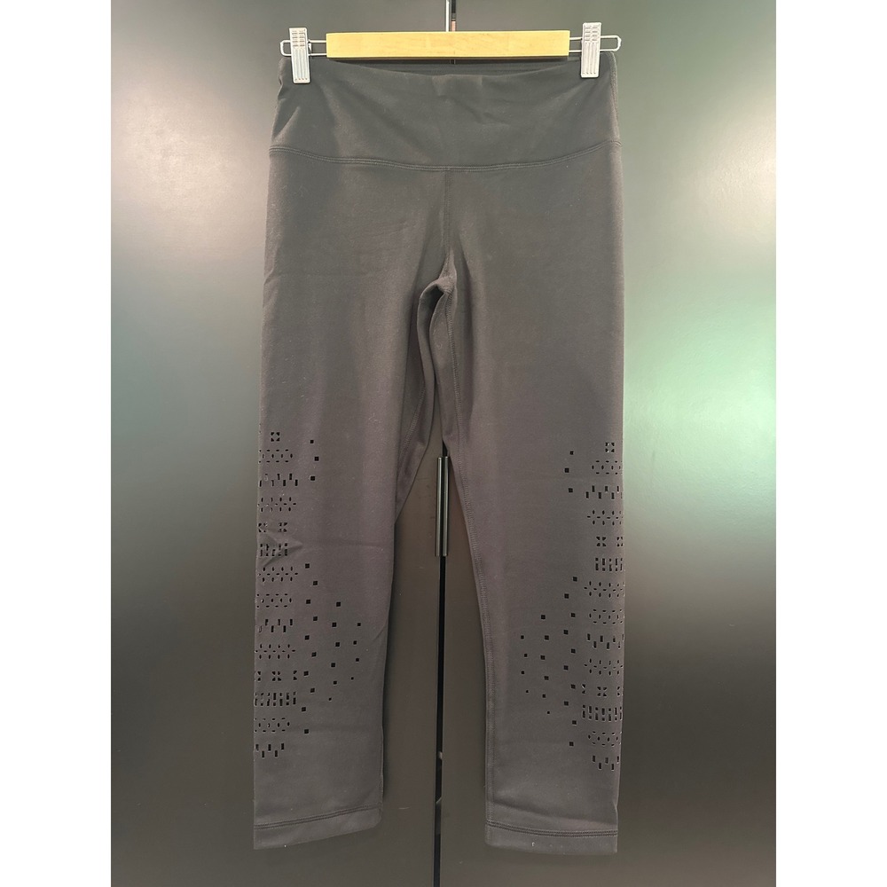 Yogaliciousโ Womens Black Laser Cut Perforated High Waist Leggings Size Small